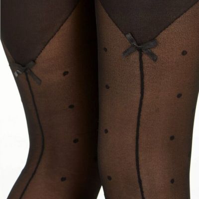 Free Ship! Macy’s Sexy Swiss Dot Back-seam Black Tights Size XS/S. (G34)